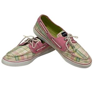 Sperry Preppy Green White Pink Plaid Boat Shoes - VGC - Women’s 9.5